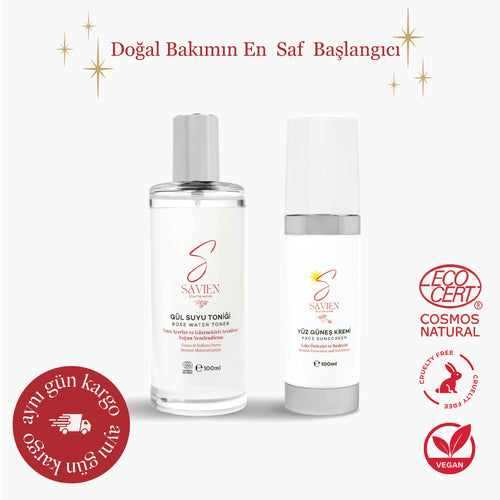 Güneş Kremi & Gül Suyu Tonik Bakım Paketi | Doğal İçerik, 50 SPF Güçlü Koruma | Ton Eşitleyici, Leke Karşıtı & Yaşlanma Karşıtı Bakım