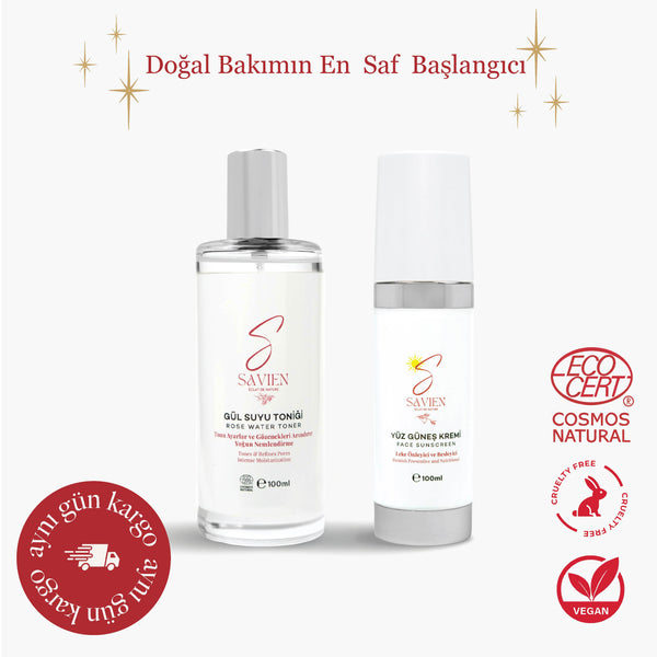 Güneş Kremi & Gül Suyu Tonik Bakım Paketi | Doğal İçerik, 50 SPF Güçlü Koruma | Ton Eşitleyici, Leke Karşıtı & Yaşlanma Karşıtı Bakım