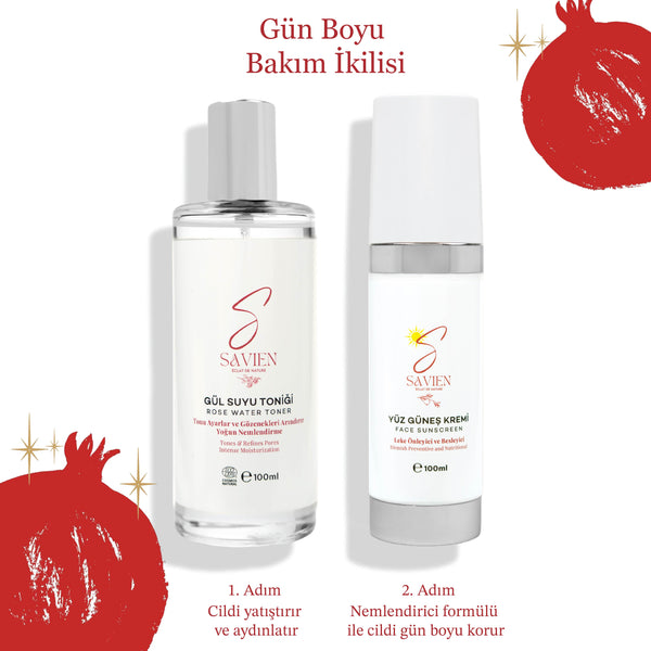 Güneş Kremi & Gül Suyu Tonik Bakım Paketi | Doğal İçerik, 50 SPF Güçlü Koruma | Ton Eşitleyici, Leke Karşıtı & Yaşlanma Karşıtı Bakım